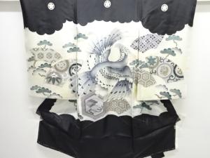 鷹に花古典柄紋付男児着物(長襦袢付き)